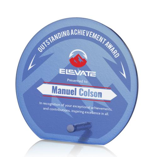 Awards and Plaques - Glass Trophies - Nieves Blue Full Color Silver Circle Glass Trophy