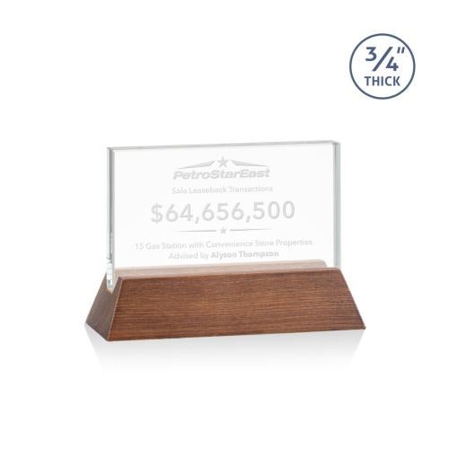 Awards and Plaques - Crystal Trophies - Paris Starfire/Walnut (Horiz) Rectangle Crystal Trophy