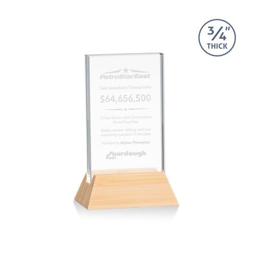 Awards and Plaques - Crystal Trophies - Paris Starfire/Bamboo (Vert) Rectangle Wood Trophy