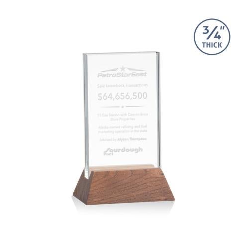 Awards and Plaques - Crystal Trophies - Paris Starfire/Walnut (Vert) Rectangle Crystal Trophy