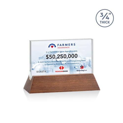 Awards and Plaques - Crystal Trophies - Paris Full Color Starfire/Walnut (Horiz) Rectangle Crystal Trophy
