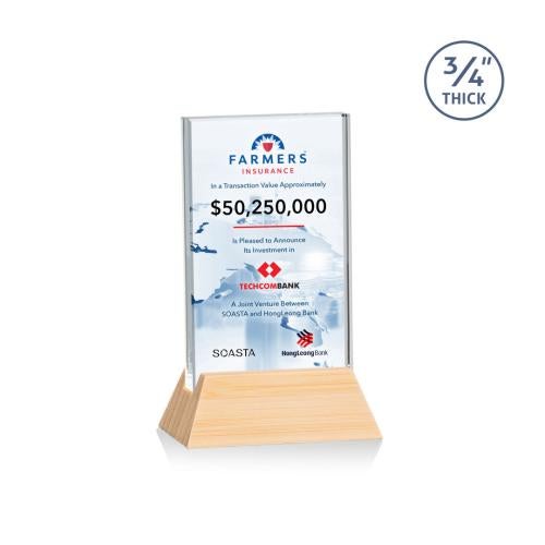 Awards and Plaques - Crystal Trophies - Paris Full Color Starfire/Bamboo (Vert) Rectangle Wood Trophy
