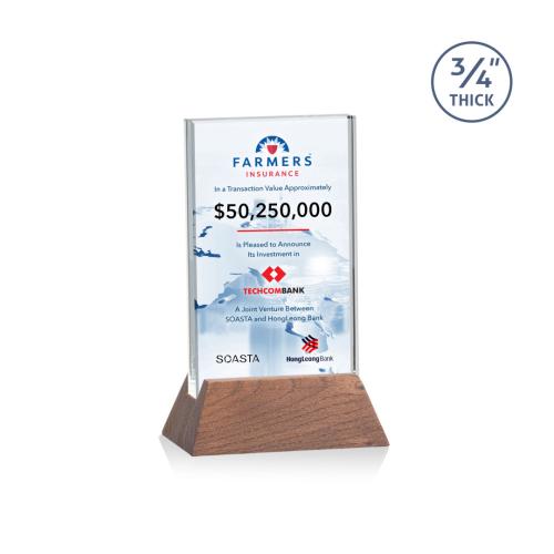 Awards and Plaques - Crystal Trophies - Paris Full Color Starfire/Walnut (Vert) Rectangle Crystal Trophy