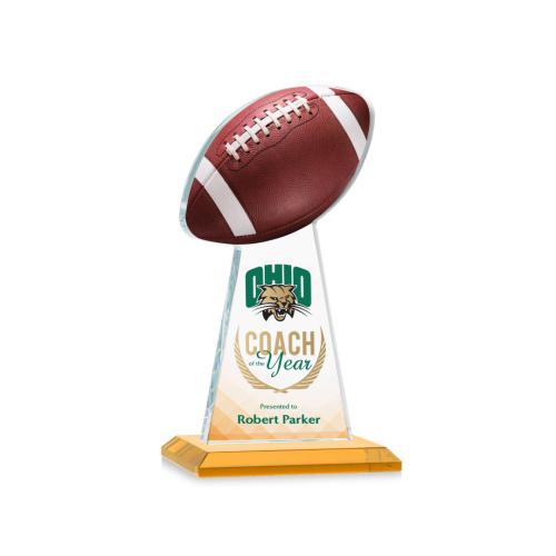 Awards and Plaques - Crystal Trophies - Edenwood Football Full Color Amber Towers Crystal Trophy