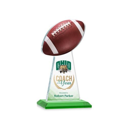 Awards and Plaques - Crystal Trophies - Edenwood Football Full Color Green Towers Crystal Trophy