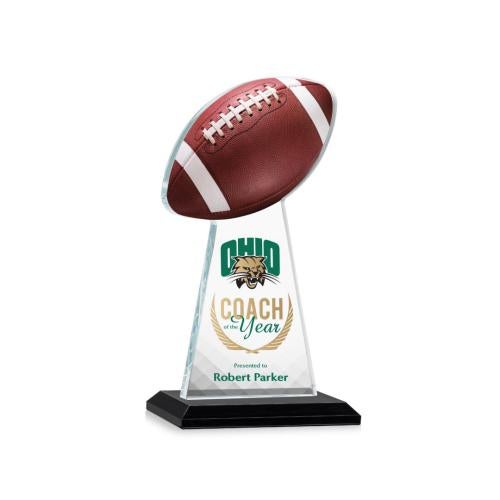 Awards and Plaques - Crystal Trophies - Edenwood Football Full Color Black Towers Crystal Trophy