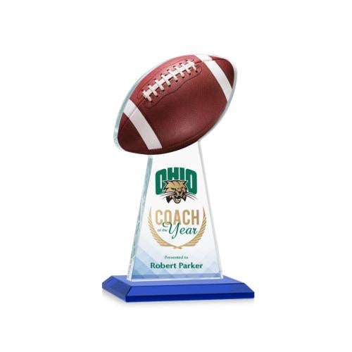 Awards and Plaques - Crystal Trophies - Edenwood Football Full Color Blue Towers Crystal Trophy