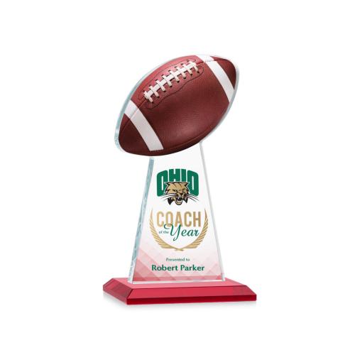 Awards and Plaques - Crystal Trophies - Edenwood Football Full Color Red Towers Crystal Trophy