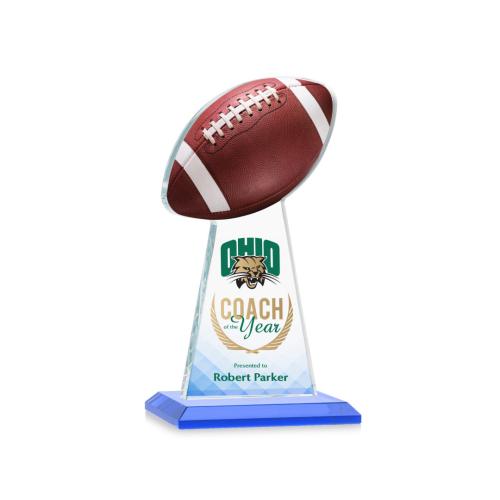 Awards and Plaques - Crystal Trophies - Edenwood Football Full Color Sky Blue Towers Crystal Trophy