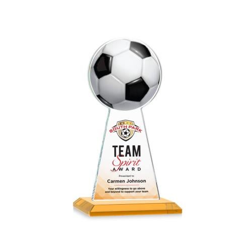 Awards and Plaques - Crystal Trophies - Edenwood Soccer Full Color Amber Towers Crystal Trophy