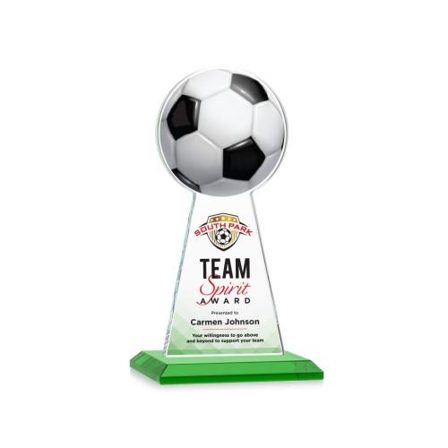 Awards and Plaques - Crystal Trophies - Edenwood Soccer Full Color Green Towers Crystal Trophy