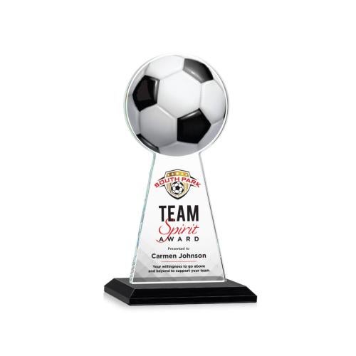 Awards and Plaques - Crystal Trophies - Edenwood Soccer Full Color Black Towers Crystal Trophy