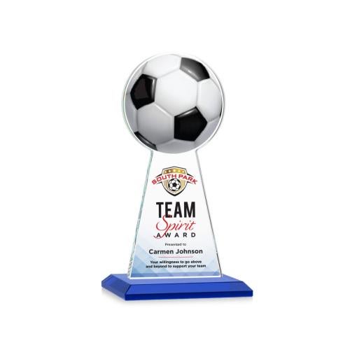 Awards and Plaques - Crystal Trophies - Edenwood Soccer Full Color Blue Towers Crystal Trophy