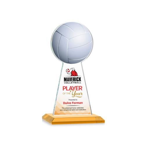 Awards and Plaques - Crystal Trophies - Edenwood Volleyball Full Color Amber Towers Crystal Trophy