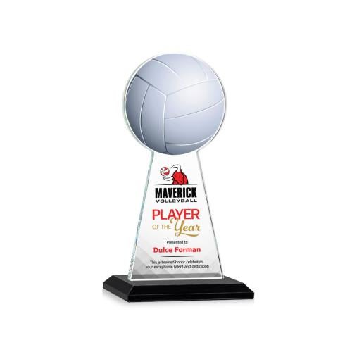 Awards and Plaques - Crystal Trophies - Edenwood Volleyball Full Color Black Towers Crystal Trophy