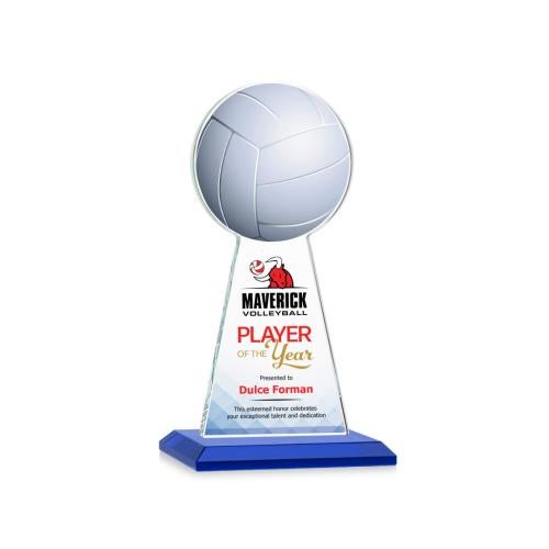 Awards and Plaques - Crystal Trophies - Edenwood Volleyball Full Color Blue Towers Crystal Trophy