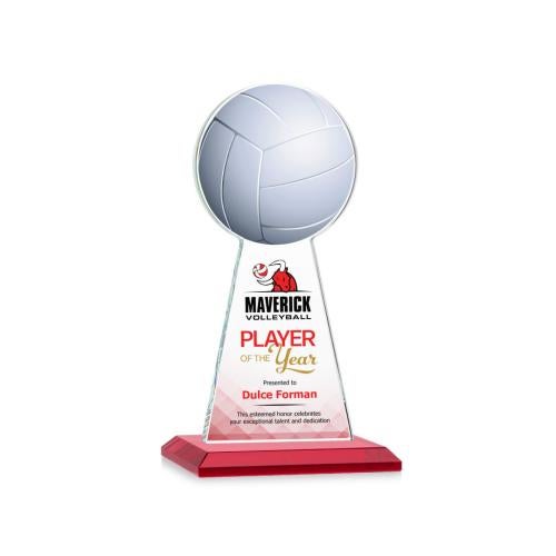 Awards and Plaques - Crystal Trophies - Edenwood Volleyball Full Color Red Towers Crystal Trophy