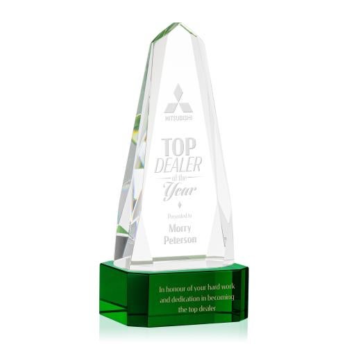Awards and Plaques - Crystal Trophies - Geneva on Base Green Obelisk Crystal Trophy