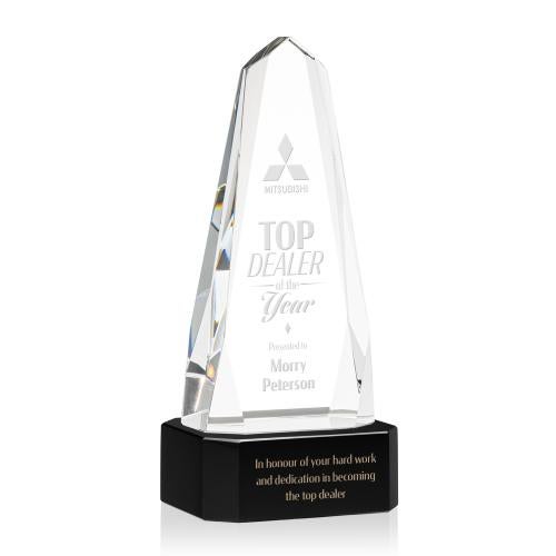 Awards and Plaques - Crystal Trophies - Geneva on Base Black Obelisk Crystal Trophy
