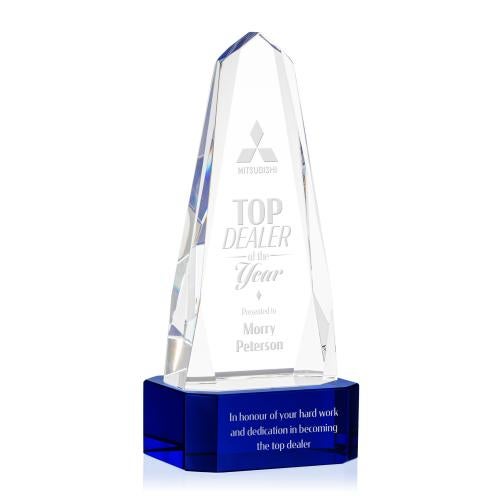 Awards and Plaques - Crystal Trophies - Geneva on Base Blue Obelisk Crystal Trophy