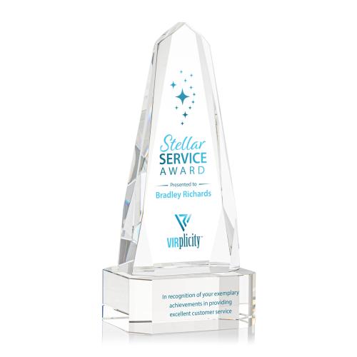Awards and Plaques - Crystal Trophies - Geneva Full Color on Base Clear Obelisk Crystal Trophy