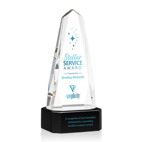 Awards and Plaques - Crystal Trophies - Geneva Full Color on Base Black Obelisk Crystal Trophy