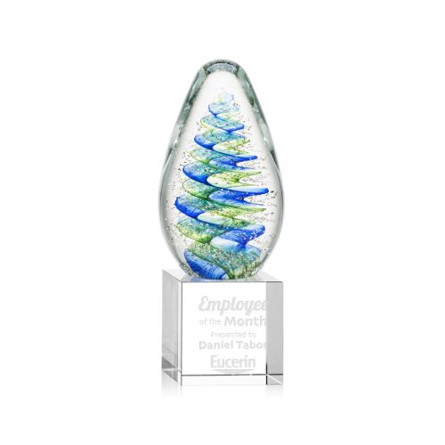 Awards and Plaques - Glass Trophies - Art Glass Trophies - Jezebel Tear Drop on Square Crystal Base Glass Trophy