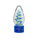 Jezebel on Round Base Blue Tear Drop Glass Trophy