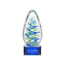 Jezebel on Half Round Base Blue Tear Drop Glass Trophy