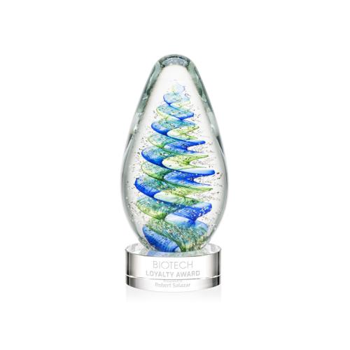 Awards and Plaques - Glass Trophies - Art Glass Trophies - Jezebel on Lockwood Base Clear Tear Drop Glass Trophy