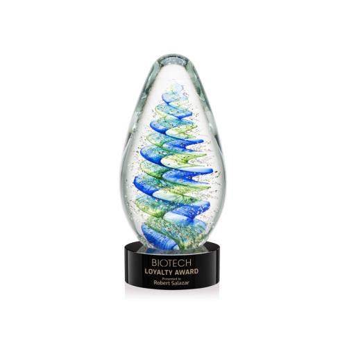 Awards and Plaques - Glass Trophies - Art Glass Trophies - Jezebel on Lockwood Base Black Tear Drop Glass Trophy
