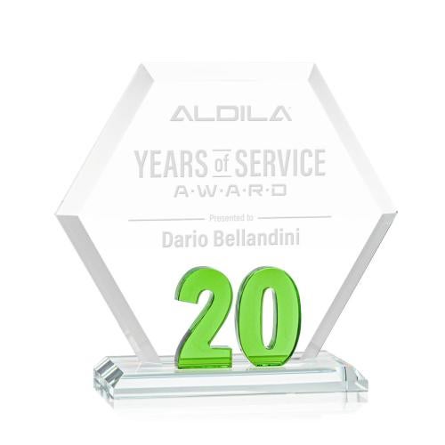 Awards and Plaques - Crystal Trophies - Riviera Anniversary No 20 Green Polygon Crystal Trophy