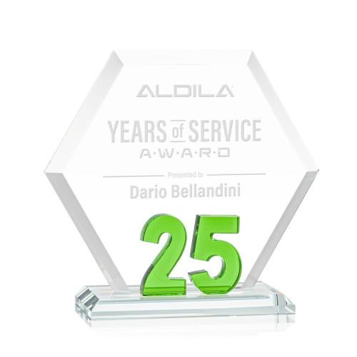 Awards and Plaques - Crystal Trophies - Riviera Anniversary No 25 Green Polygon Crystal Trophy