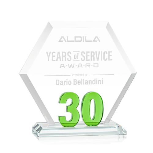 Awards and Plaques - Crystal Trophies - Riviera Anniversary No 30 Green Polygon Crystal Trophy