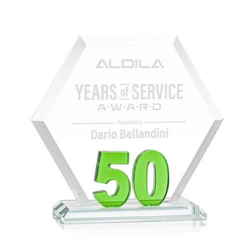 Awards and Plaques - Crystal Trophies - Riviera Anniversary No 50 Green Polygon Crystal Trophy