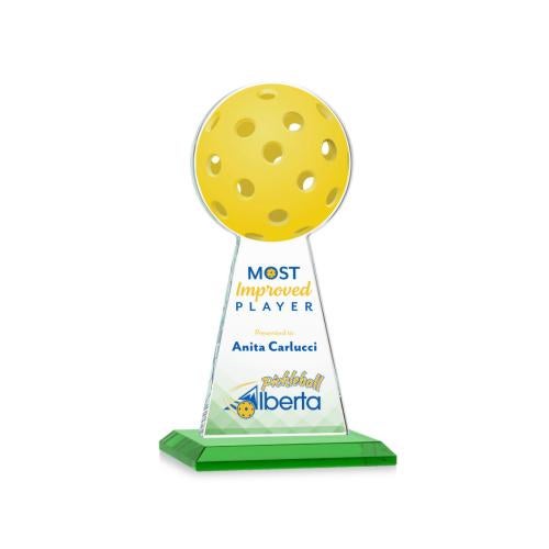 Awards and Plaques - Crystal Trophies - Edenwood Pickleball Full Color Green Towers Crystal Trophy
