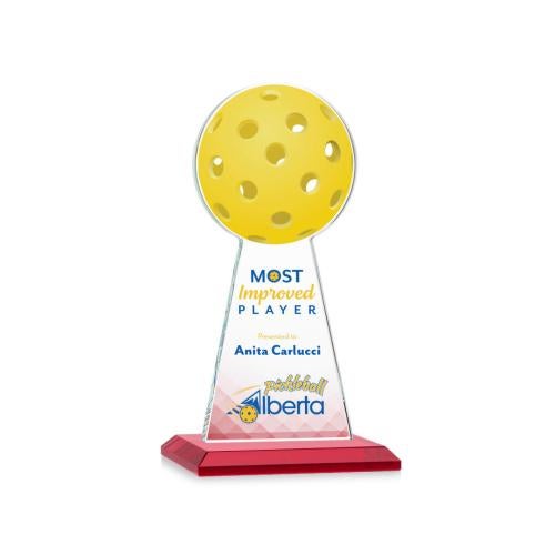 Awards and Plaques - Crystal Trophies - Edenwood Pickleball Full Color Red Towers Crystal Trophy