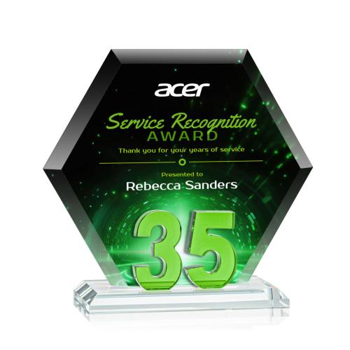 Awards and Plaques - Crystal Trophies - Riviera Anniversary Full Color No 35 Green Polygon Crystal Trophy