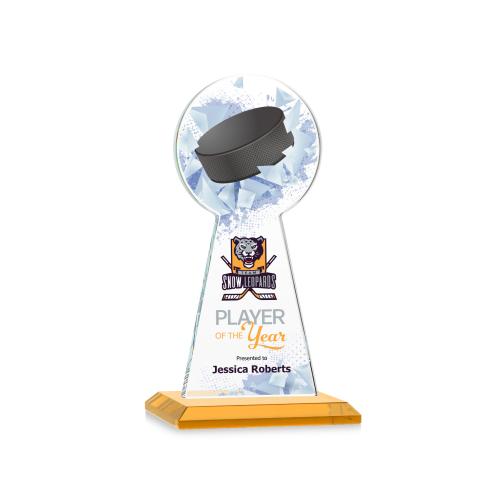 Awards and Plaques - Crystal Trophies - Edenwood Hockey Full Color Amber Towers Crystal Trophy
