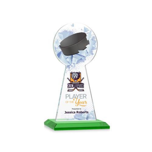 Awards and Plaques - Crystal Trophies - Edenwood Hockey Full Color Green Towers Crystal Trophy
