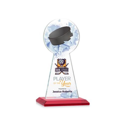 Awards and Plaques - Crystal Trophies - Edenwood Hockey Full Color Red Towers Crystal Trophy