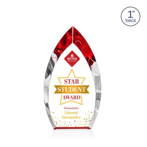 Awards and Plaques - Crystal Trophies - Marinello Full Color Red Peaks Crystal Trophy