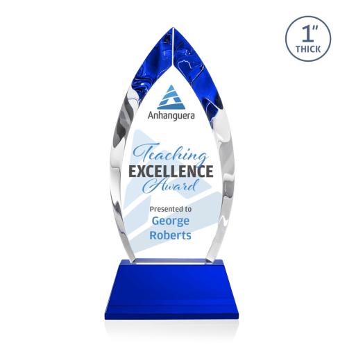 Awards and Plaques - Crystal Trophies - Marinello Full Color on Base Blue Peaks Crystal Trophy