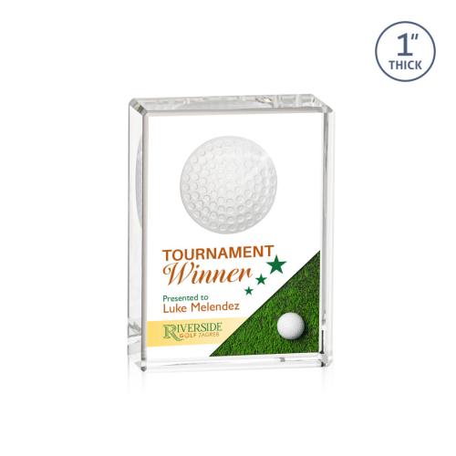 Awards and Plaques - Custom Trophies - Louis Golf Full Color Rectangle Crystal Trophy