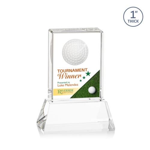 Awards and Plaques - Custom Trophies - Louis Golf Full Color on Base Clear Rectangle Crystal Trophy