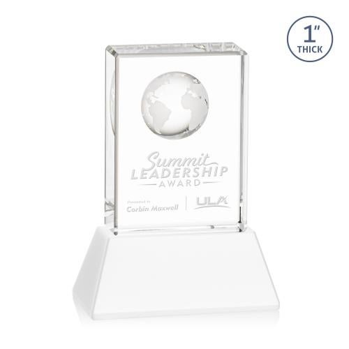 Awards and Plaques - Crystal Trophies - Stewart Globe on Base Fagan Rectangle Crystal Trophy