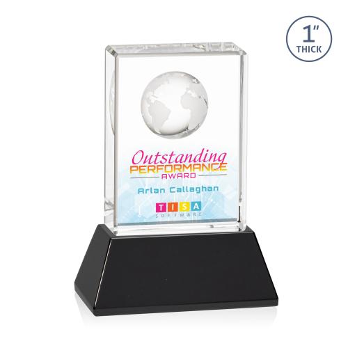Awards and Plaques - Crystal Trophies - Stewart Full Color on Base Black Rectangle Crystal Trophy