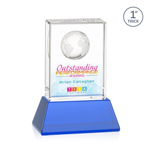 Awards and Plaques - Crystal Trophies - Stewart Full Color on Base Sky Blue Rectangle Crystal Trophy