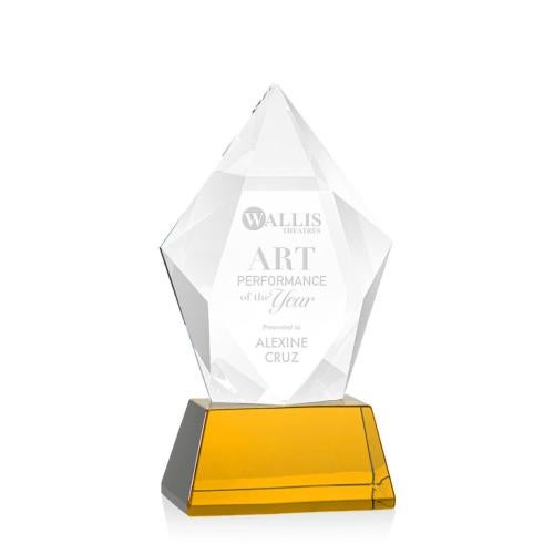 Awards and Plaques - Crystal Trophies - Barron on Base Amber Polygon Crystal Trophy