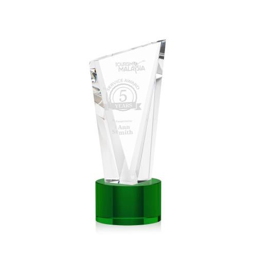 Awards and Plaques - Crystal Trophies - Maher on Round Base Green Peaks Crystal Trophy